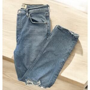 Agolde | high rise distressed cropped Riley in medium wash | size 29
